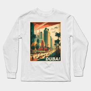 Dubai Cityscape Vintage Travel Art Poster Long Sleeve T-Shirt